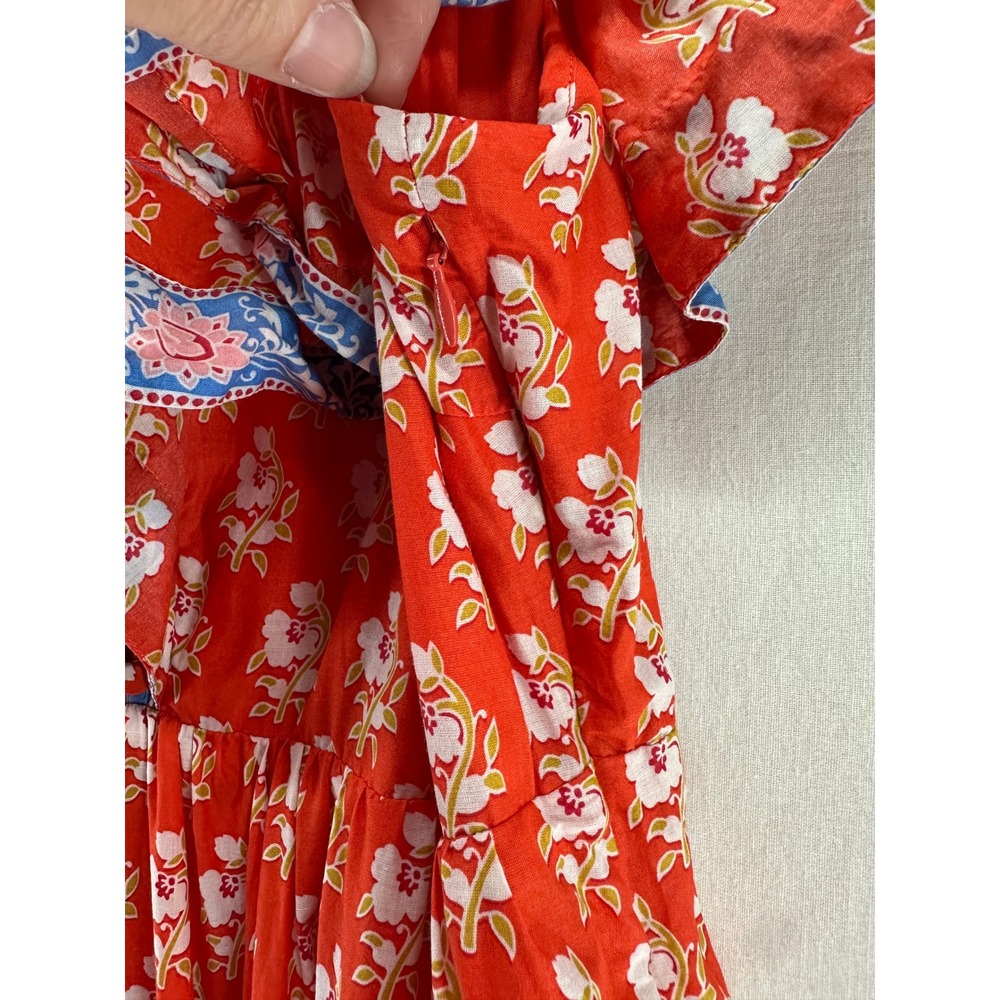 J.Crew Red Floral Tiered Maxi Dress Ruffle V-Neck Boho Cottagecore Womens 8 - Picture 8 of 15